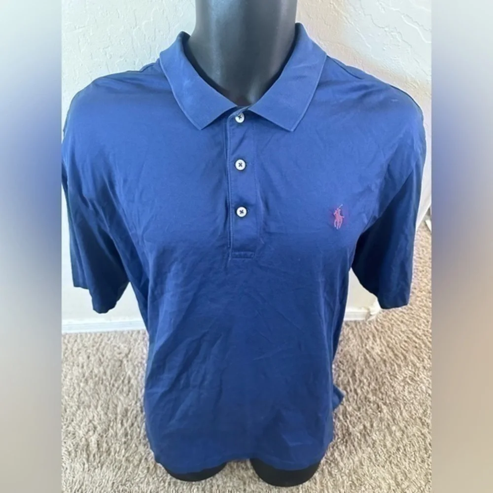 Men’s used Ralph Lauren golf polo shirt blue red size L large